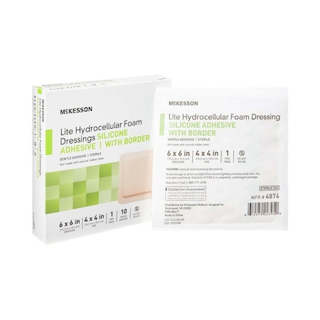Mckesson Silicone Gel Adhesive with Border Thin Silicone Foam Dressing, 6x6 Inch, 10PK 4874